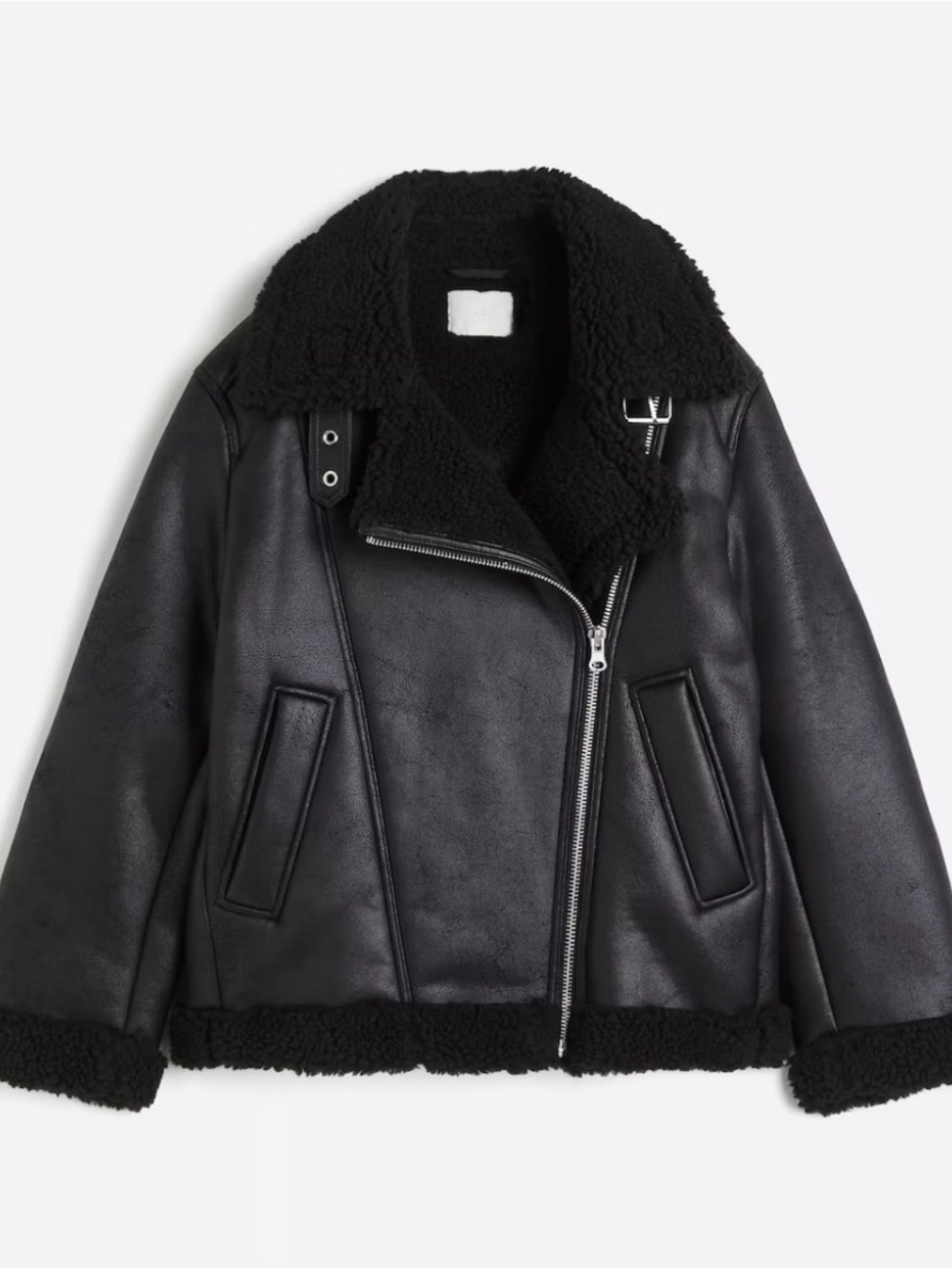 H&M Black Faux Shearling Moto Jacket